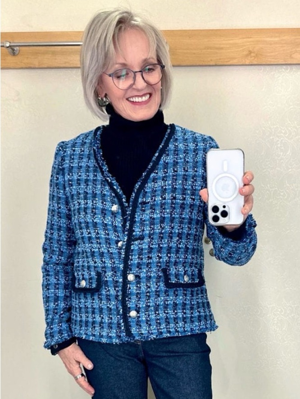 Talbots Blue Fringe Bouclé Blazer Jacket